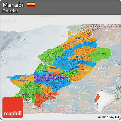 Political Panoramic Map of Manabi, lighten, semi-desaturated