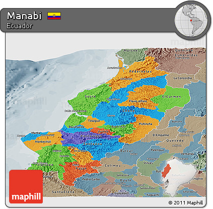Political Panoramic Map of Manabi, semi-desaturated