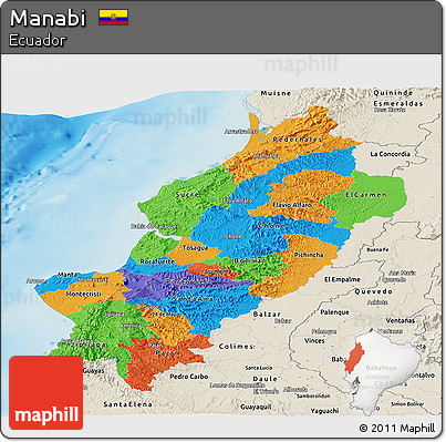 Political Panoramic Map of Manabi, shaded relief outside