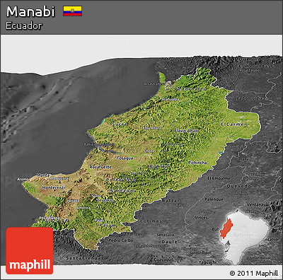 Satellite Panoramic Map of Manabi, darken, desaturated