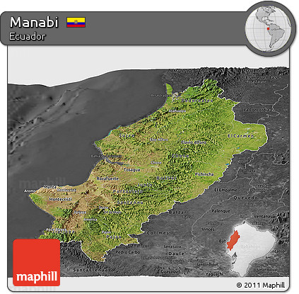 Satellite Panoramic Map of Manabi, darken, desaturated
