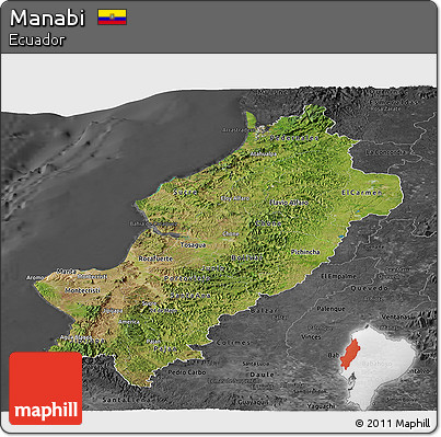 Satellite Panoramic Map of Manabi, darken, desaturated