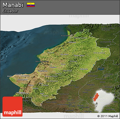 Satellite Panoramic Map of Manabi, darken