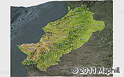 Satellite Panoramic Map of Manabi, darken, semi-desaturated