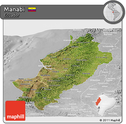 Satellite Panoramic Map of Manabi, lighten, desaturated