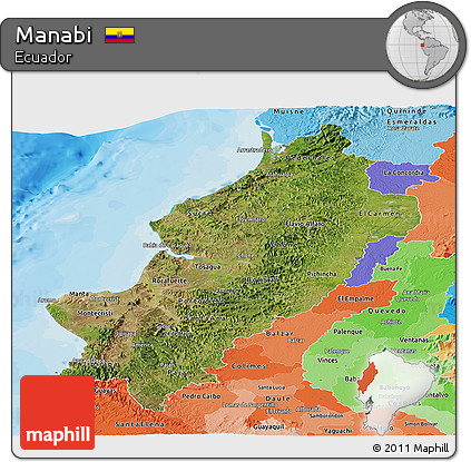 Satellite Panoramic Map of Manabi, political shades outside