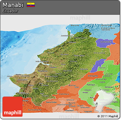 Satellite Panoramic Map of Manabi, political shades outside