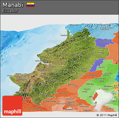 Satellite Panoramic Map of Manabi, political shades outside