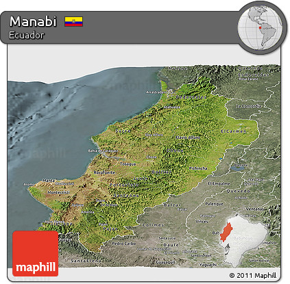 Satellite Panoramic Map of Manabi, semi-desaturated