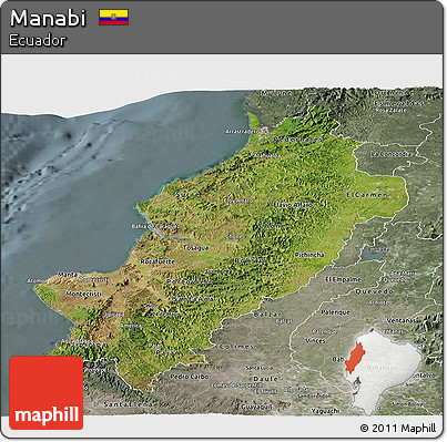 Satellite Panoramic Map of Manabi, semi-desaturated