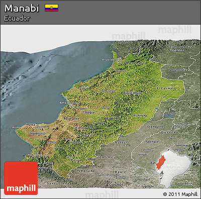 Satellite Panoramic Map of Manabi, semi-desaturated
