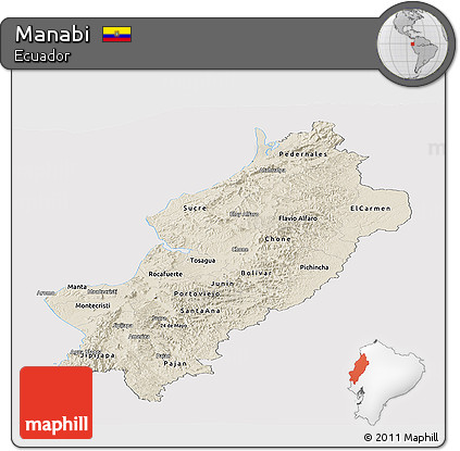 Shaded Relief Panoramic Map of Manabi, cropped outside