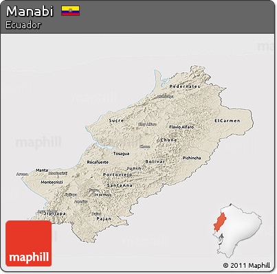 Shaded Relief Panoramic Map of Manabi, cropped outside