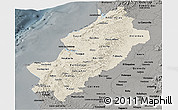 Shaded Relief Panoramic Map of Manabi, darken, semi-desaturated