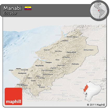 Shaded Relief Panoramic Map of Manabi, lighten