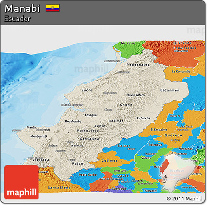 Shaded Relief Panoramic Map of Manabi, political outside