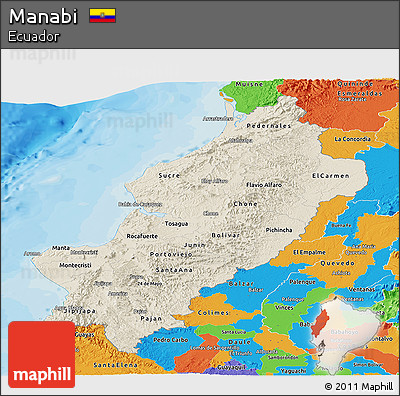 Shaded Relief Panoramic Map of Manabi, political outside