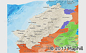 Shaded Relief Panoramic Map of Manabi, political shades outside