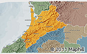 Political 3D Map of Pedernales, semi-desaturated