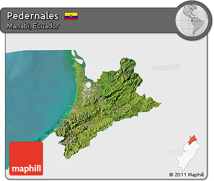 Satellite 3D Map of Pedernales, single color outside