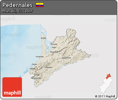 Shaded Relief 3D Map of Pedernales, single color outside