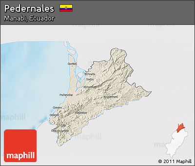Shaded Relief 3D Map of Pedernales, single color outside