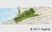 Satellite Panoramic Map of Pedernales, shaded relief outside