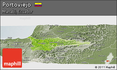 Physical Panoramic Map of Portoviejo, semi-desaturated