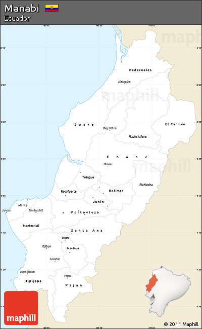 Classic Style Simple Map of Manabi, single color outside