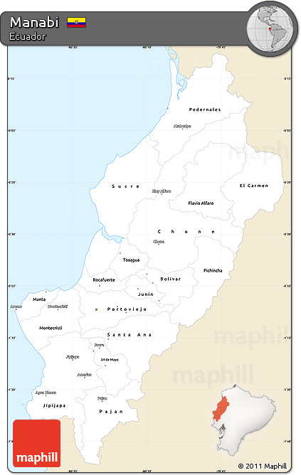 Classic Style Simple Map of Manabi, single color outside