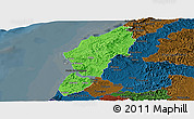 Political Panoramic Map of Sucre, darken