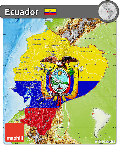 Flag Map of Ecuador, physical outside, flag centered