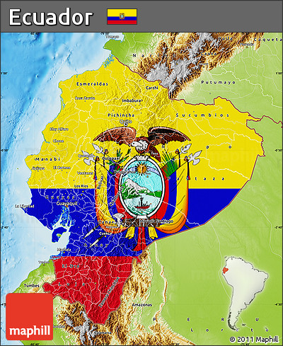 Flag Map of Ecuador, physical outside, flag centered