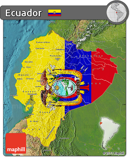 Flag Map of Ecuador, satellite outside, flag aligned to the middle