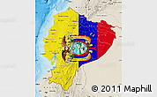 Flag Map of Ecuador, shaded relief outside, flag aligned to the middle