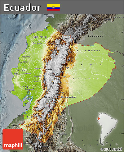 Physical Map of Ecuador, darken, semi-desaturated