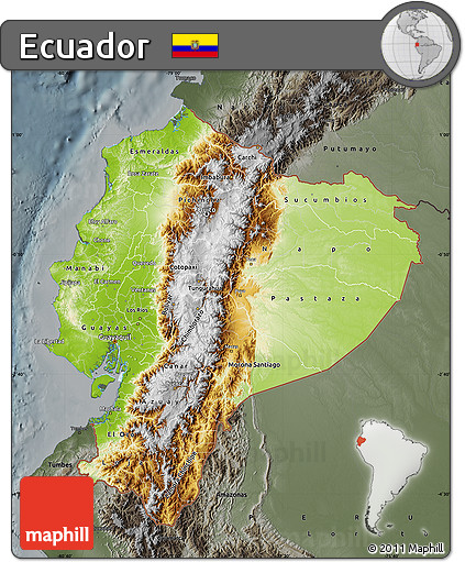 Physical Map of Ecuador, darken, semi-desaturated