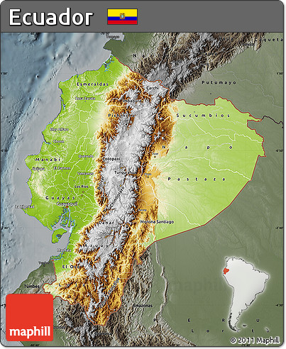 Physical Map of Ecuador, darken, semi-desaturated