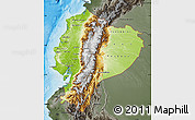 Physical Map of Ecuador, darken, semi-desaturated, land only