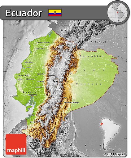 Physical Map of Ecuador, desaturated