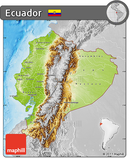 Physical Map of Ecuador, lighten, desaturated, land only