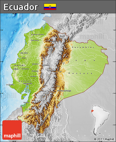 Physical Map of Ecuador, lighten, desaturated, land only