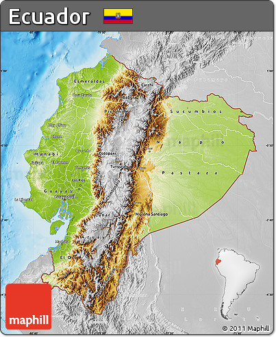 Physical Map of Ecuador, lighten, desaturated, land only