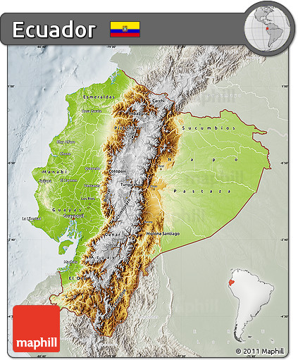 Physical Map of Ecuador, lighten, semi-desaturated
