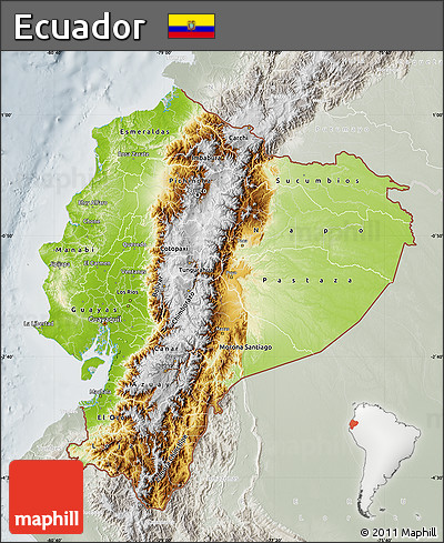 Physical Map of Ecuador, lighten, semi-desaturated