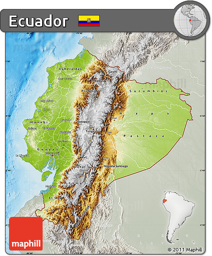 Physical Map of Ecuador, lighten, semi-desaturated, land only