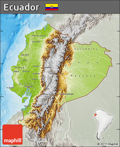 Physical Map of Ecuador, lighten, semi-desaturated, land only
