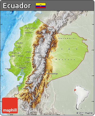 Physical Map of Ecuador, lighten, semi-desaturated, land only