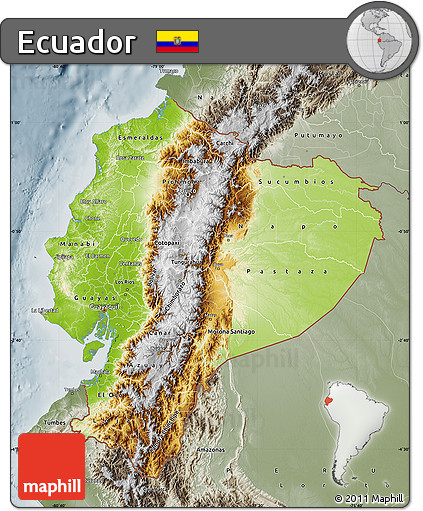Physical Map of Ecuador, semi-desaturated