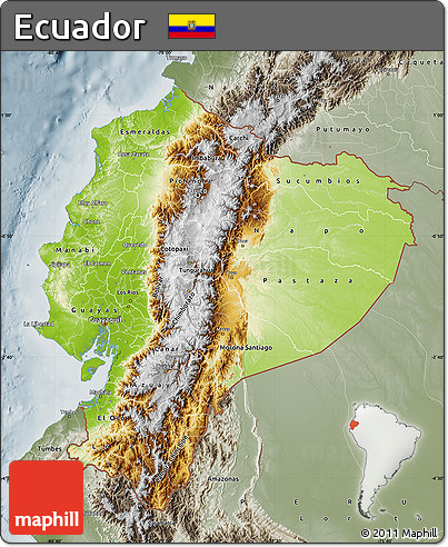 Physical Map of Ecuador, semi-desaturated